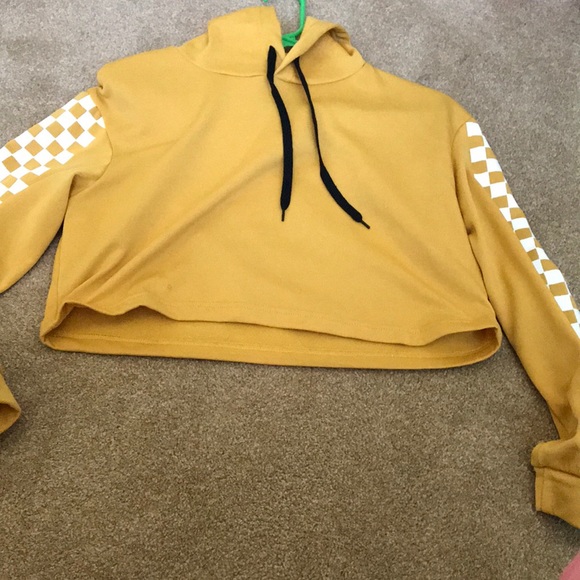 yellow checkered cropped hoodie